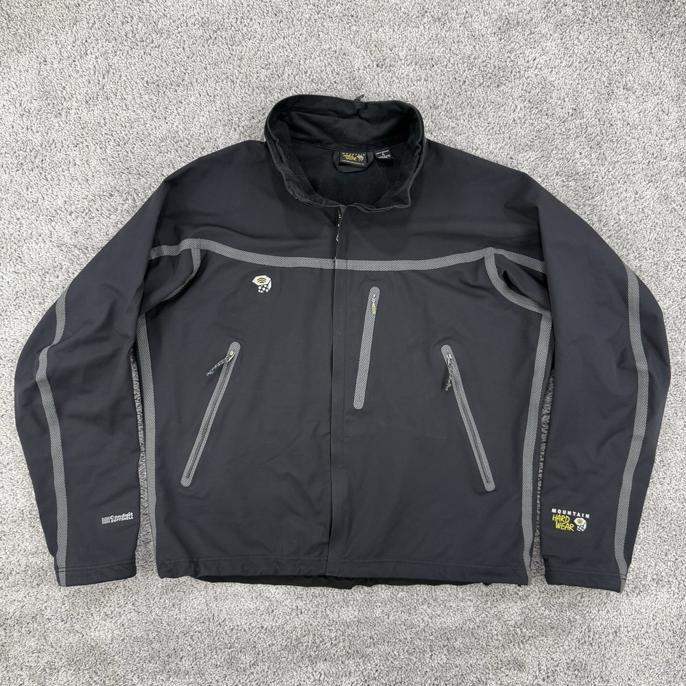 Mountain Hardwear Conduit Softshell Jacket Men XL Black Full Zip Outdoors Hiking